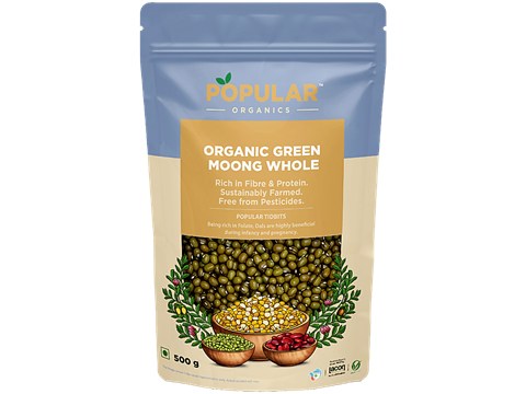 Popular Organics Organic Green Moong Whole, 500 g