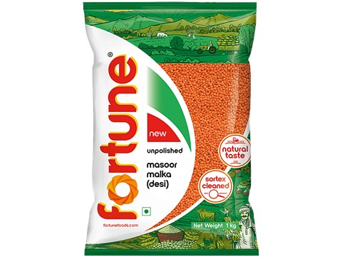 Fortune Unpolished Masoor Malka Desi Small Dal, 1 kg