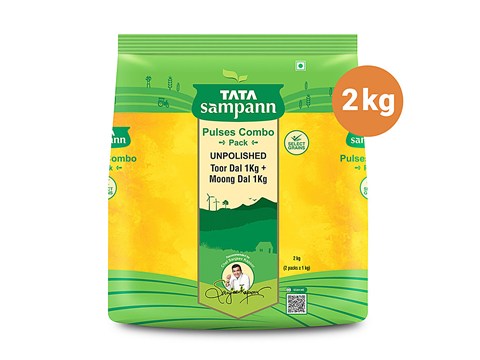 Tata Sampann Pulses Combo Pack - Unpolished Toor Dal/Arhar Dal & Unpolished Moong Dal, 2 pcs