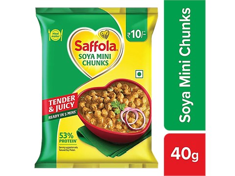 Saffola Soya Mini Chunks - Tender & Juicy, High In Protein & Fibre, 40 g