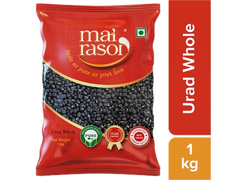Mai Rasoi Black Kali Urad - Whole Sabut, Unpolished, Protein & Fibre Rich, For Making Soups, Porridge, 1 kg