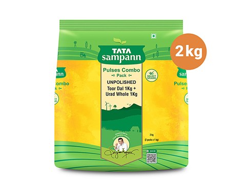Tata Sampann Pulses Combo Pack - Unpolished Toor Dal/Arhar Dal & Unpolished Urad Dal Whole, 2 pcs