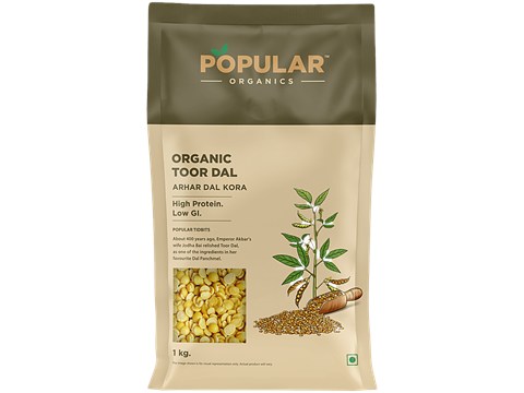 Popular Organics Organic Toor Dal/Arhar Dal Kora, 1 kg