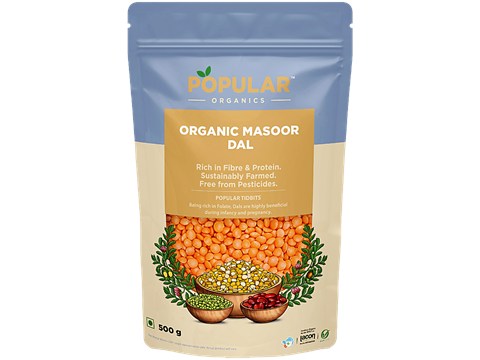 Popular Organics Organic Masoor Dal, 500 g