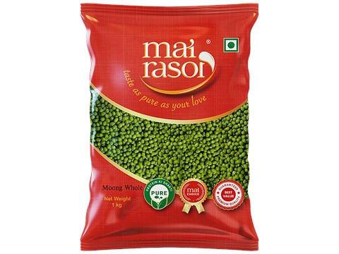 Mai Rasoi Green Hari Moong - Whole Sabut, Unpolished, Protein & Fibre Rich, For Making Soups, Porridge, 1 kg