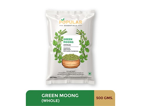 Popular Essentials Green Moong - Whole, 500 g