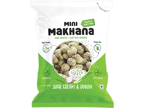 Protyze Mini Makhana - Sour Cream & Onion, High In Protein & Calcium, Gluten Free Snack, 60 g