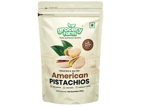 Grocery Farm American Pistachios - Roasted & Salted, Natural, Premium, No Additives, 200 g