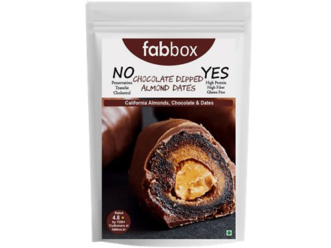 Fabbox Premium Chocolate Dipped Almond Dates - Healthy Guilt-Free Dessert, No Preservatives, 130 g