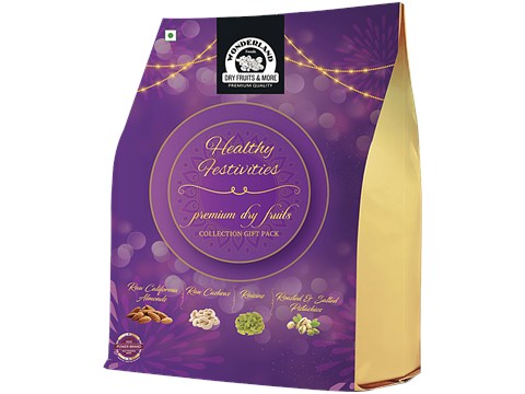 Wonderland Foods Healthy Festivities Premium Dry Fruits Collection Gift Box - Raw California Almonds, Raw Cashews, Roasted & Salted Pistachios, Raisins, 200 g