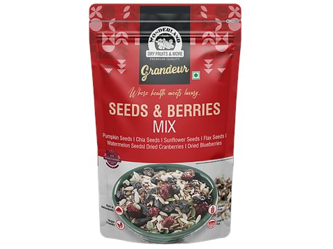 Wonderland Foods Seeds & Berries Mix With Seeds Of Pumpkin, Chia, Sunflower, Flax & Watermelon, Dried Cranberries & Blueberries, 200 g