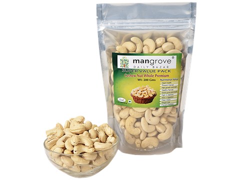 Mangrove Daily Bazar MANGROVE DAILY BAZAR Cashew Nut Whole Premium - Rich In Taste, 200 g