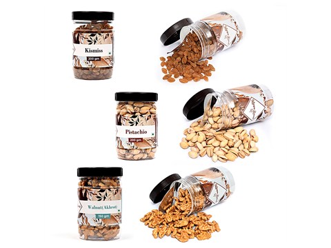Kitchen Grocery Dry Fruits Combo - Indian Kismiss, Pistachio, Walnut, Vacuum Packed, 550 g