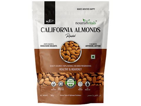 Nourishvitals California Almonds - Roasted, Superior Quality, No Added Oil, 200 g