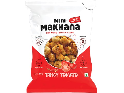 Protyze Mini Makhana - Tangy Tomato, High In Protein & Calcium, Gluten Free Snack, 60 g