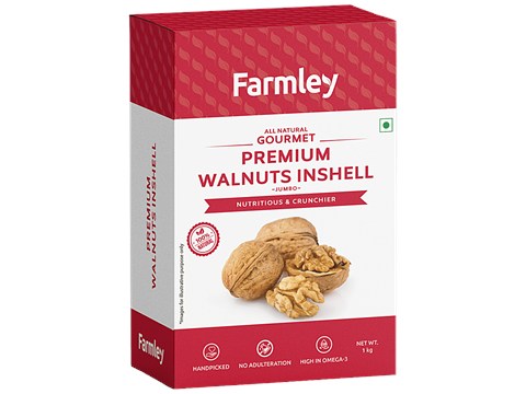 Farmley Premium Jumbo Inshell Walnut - Akhrot, Dry Fruits, Walnut With Shell, Natural Handpicked Akhrot Giri, Rich in Proteins & Antioxidants, 1 kg