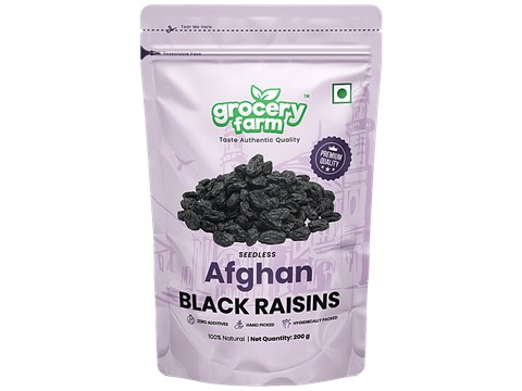 Grocery Farm Afghan Black Raisins - Seedless, 100% Natural, Premium & Healthy, No Additives, 200 g