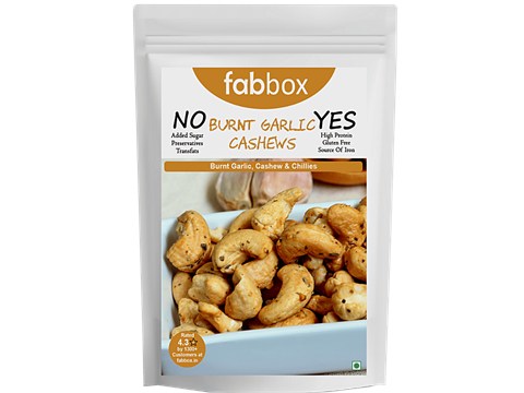 Fabbox Roasted Whole Cashews - Burnt Garlic, Premium Goan Kaju, Healthy Snack, Superfood, 140 g