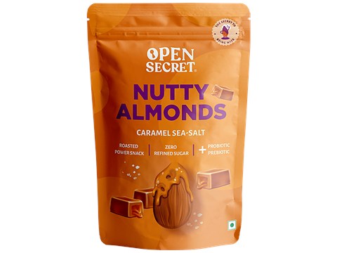 Open Secret Nutty Almonds - Caramel Sea Salt, Zero Refines Sugar, 135 g