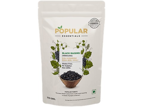 Popular Essentials Black Raisins Seedless, 250 g