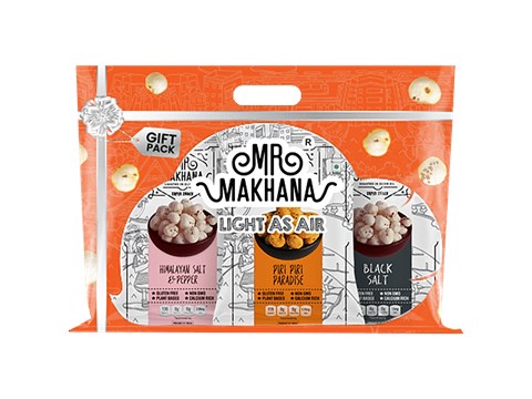 MR. MAKHANA Assorted Makhana Pack - Himalayan Salt, Piri Piri, and Black Salt, 60 g (20 g x 3)