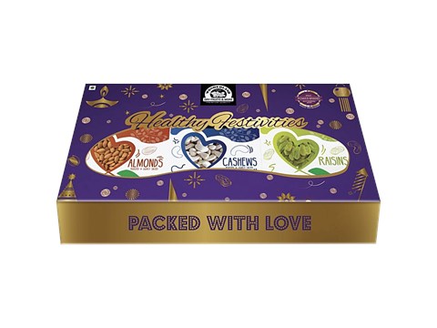 Wonderland Foods Healthy Festivities Dry Fruits Gift Box - Raisins, Roasted & Lightly Salted Almonds & Cashews, 300 g