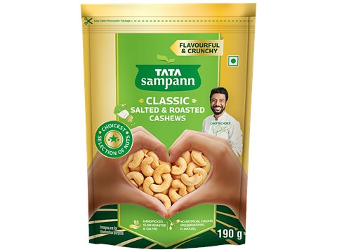 Tata Sampann Classic Salted & Roasted Cashews/Kaju, 190 g
