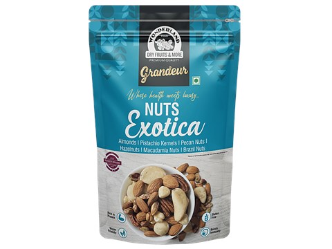 Wonderland Foods Nuts Exotica Mix - Almonds, Pistachio, Pecan, Hazel, Macadamia, & Brazil Nuts, 200 g