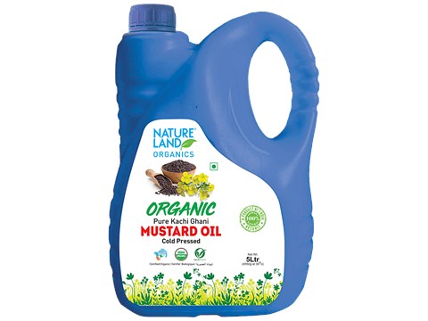 Natureland Organics Cold Pressed Pure Kachi Ghani Mustard Oil, 5 L