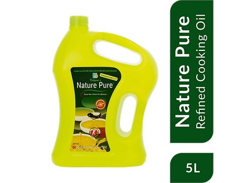 NATURE PURE Rice Bran Oil - Refined, Vitamin A, D, E, Boosts Immunity, Reduces Bad Cholesterol, 5 L