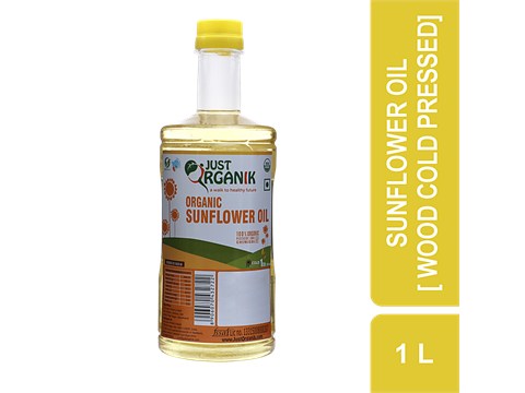 Just Organik Sunflower Oil - Low Saturated Fat, Supports Cardiac Health, 1 L