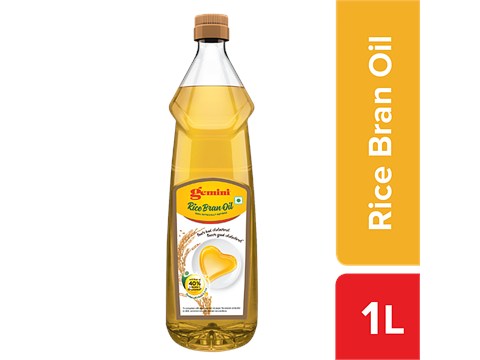 Gemini Physically Refined Rice Bran Oil - with Oryzanol, 1 L
