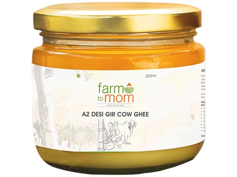 Farm to Mom A2 Desi Gir Cow Ghee - Natural & Pure, Boosts Immunity, Improves Digestion, 300 ml