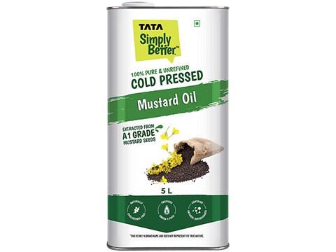 Tata Simply Better Pure & Unrefined Cold Pressed Mustard Oil, Naturally Cholesterol Free, 5 L