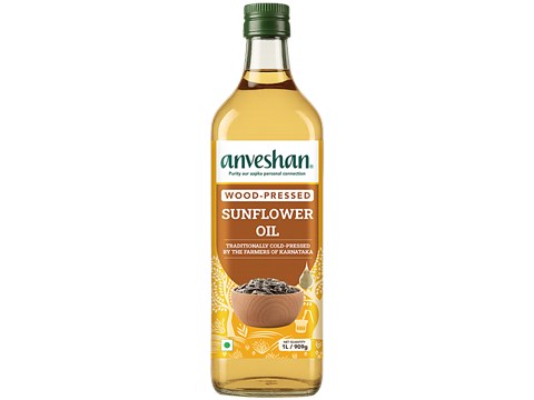 Anveshan Wood Cold Pressed Sunflower Cooking Oil - Heart-Healthy Good Fats, 1 L