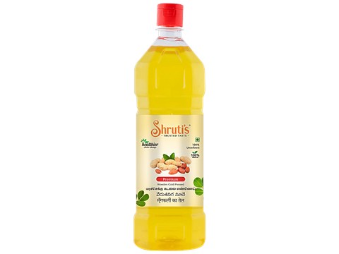 Shruti's Premium Groundnut Oil - Wooden Cold Pressed, Unrefined, Helps Improve Heart Health, 1 L
