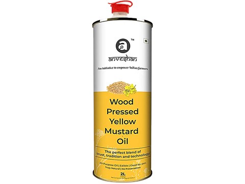 Anveshan Wood Cold Pressed Kachi Ghani Yellow Mustard Cooking Oil, 2 L