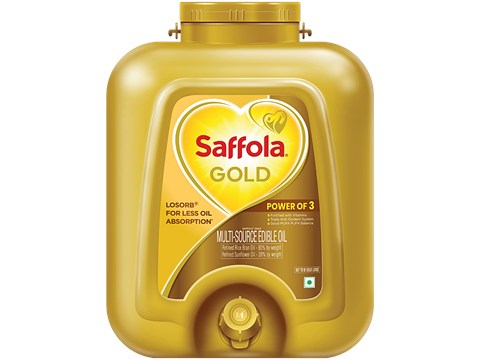 Saffola Gold Oil - Power of 3, Blend Of Rice Bran & Sunflower Oil, 15 L