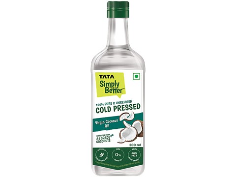 Tata Simply Better Pure & Unrefined Virgin Cold Pressed Coconut Oil, 500 ml