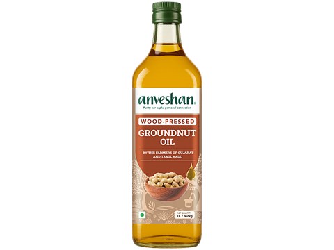 Anveshan Wood Cold Pressed Groundnut/Peanut Cooking Oil, 1 L