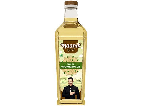 Maanik Refined Groundnut Oil - Enriched With Vitamin A & D, Ideal For Cooking, 1 L