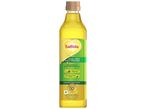 Saffola Dual-Seed Cold Pressed Groundnut Oil & Safflower Seed Oil, 1 L