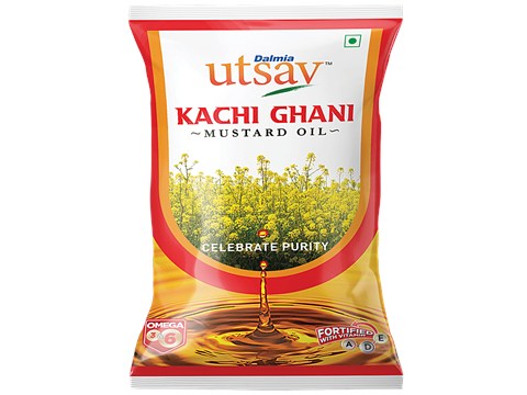 Dalmia Utsav Kachi Ghani Mustard Oil - Rich In Omega 3 & 6, Fortified With Vitamins, 1 L