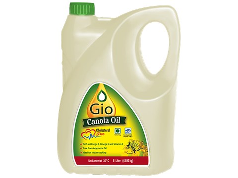 Gio Canola Oil - Rich In Vitamins, Cholesterol Free, Ideal For Cooking, 5 L