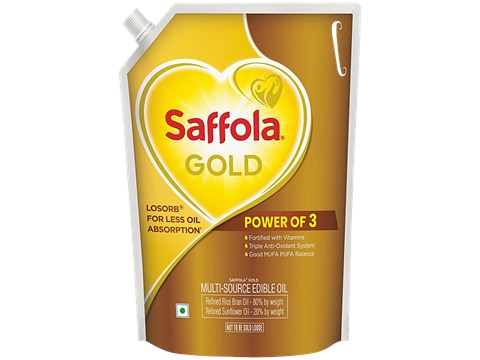 Saffola Gold Multi-Source Rice Bran & Sunflower Edible Oil, 3 L