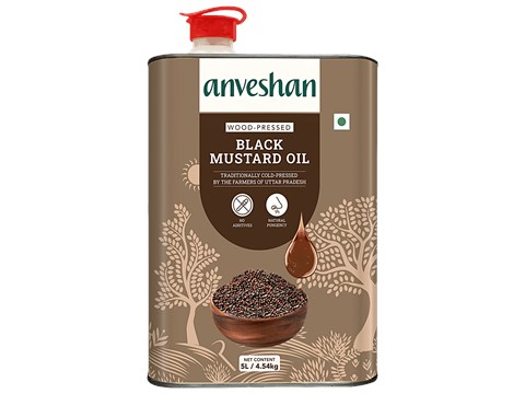 Anveshan Wood Cold Pressed Kachi Ghani Black Mustard Cooking Oil, 5 L