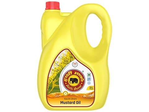 Hathi  Mustard Oil - Pungent Flavour, For Healthy Dishes, Free From Cholesterol & Trans Fat, 5 L