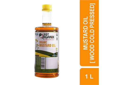 Just Organik Mustard Oil - Organic, Improves Hair Health, Stimulates Blood Flow, 1 L