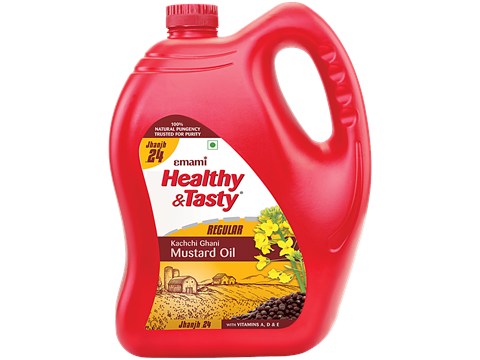Emami Healthy & Tasty Regular Kachchi Ghani Mustard Oil, 5 L