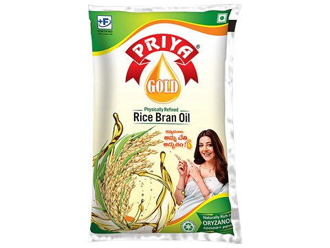 Priya Gold Rice Bran Refined Cooking Oil, 1 L